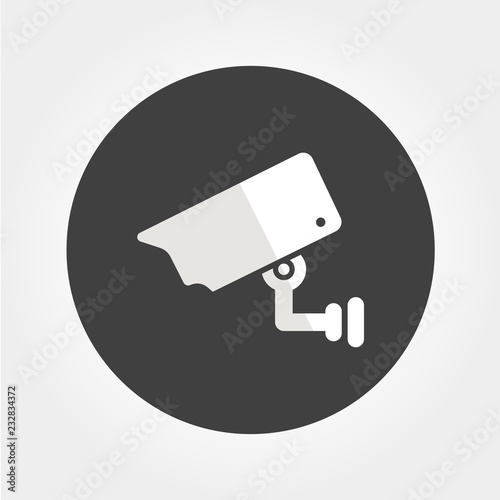 SECURITY CAMERA sign. CCTV camera icon in gray circle. Vector.