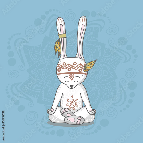 Cute bunny meditates