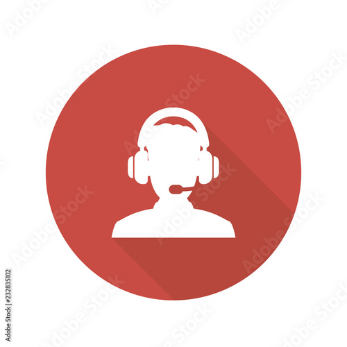 Assistance vector icon with long shadow. Illustration isolated on red background for graphic and web design.