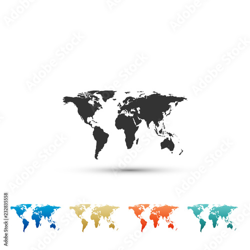 World map icon isolated on white background. Set elements in colored icons. Flat design. Vector Illustration