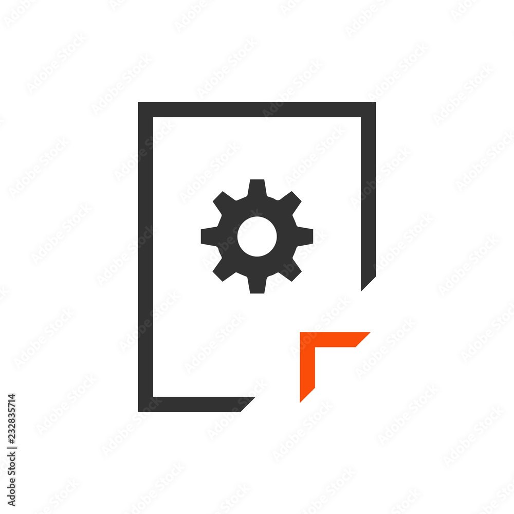 Document Management icon. Information File with Cogwheel sign. Paper page concept symbol. File Management Vector Illustration. Document Management icon. Information File with Cogwheel sign. Paper page concept symbol. File Management Vector Illustration.