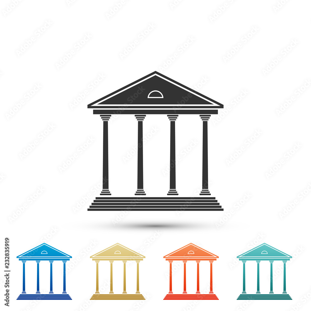 Courthouse building icon isolated on white background. Building bank or museum. Set elements in colored icons. Flat design. Vector Illustration Courthouse building icon isolated on white background. Building bank or museum. Set elements in colored icons. Flat design. Vector Illustration