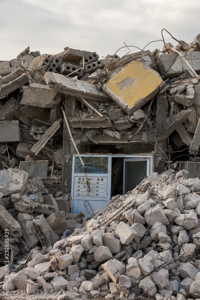 destroyed building - Concrete debris from destroyed building 