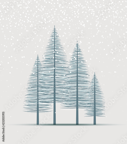 Vector illustration christmas tree. Natural background with silhouette of a trees. Christmas forest