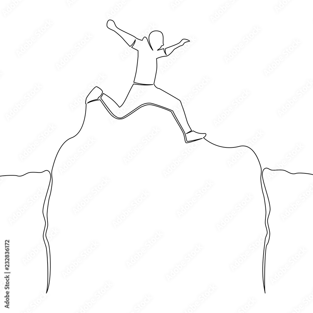 Continuous one line man jumping over abyss vector Continuous one line man jumping over abyss vector