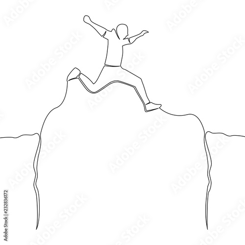 Continuous one line man jumping over abyss vector