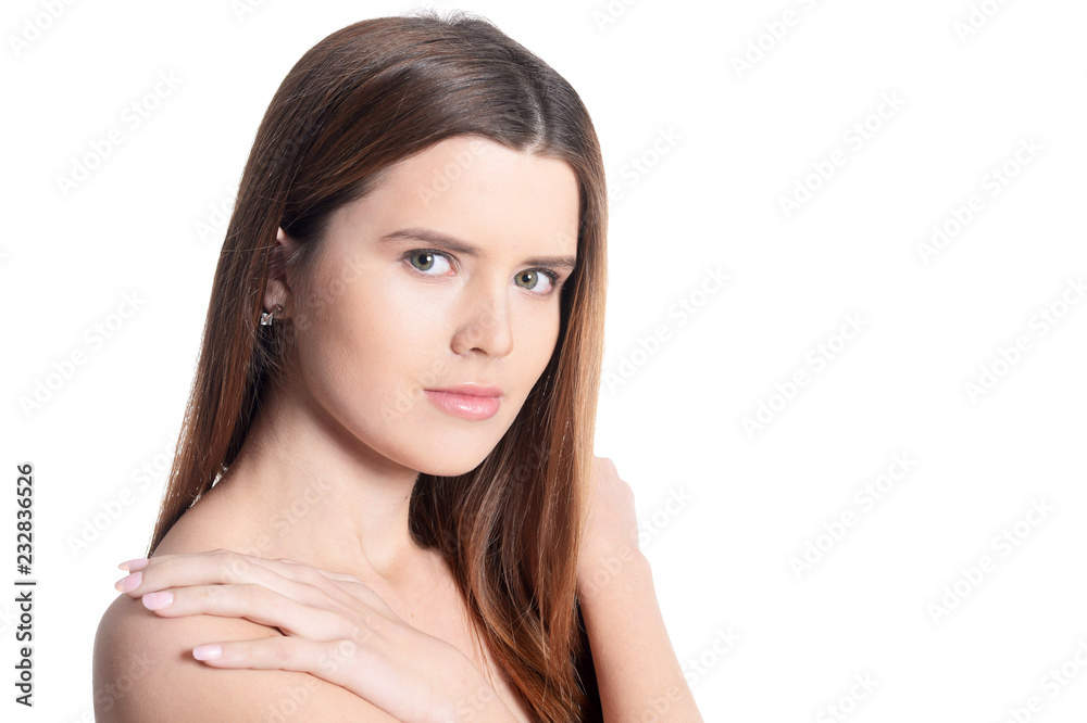 Close up portrait of beautiful young woman with perfect skin Close up portrait of beautiful young woman with perfect skin