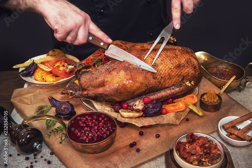 Roasted stuffed goose with ...