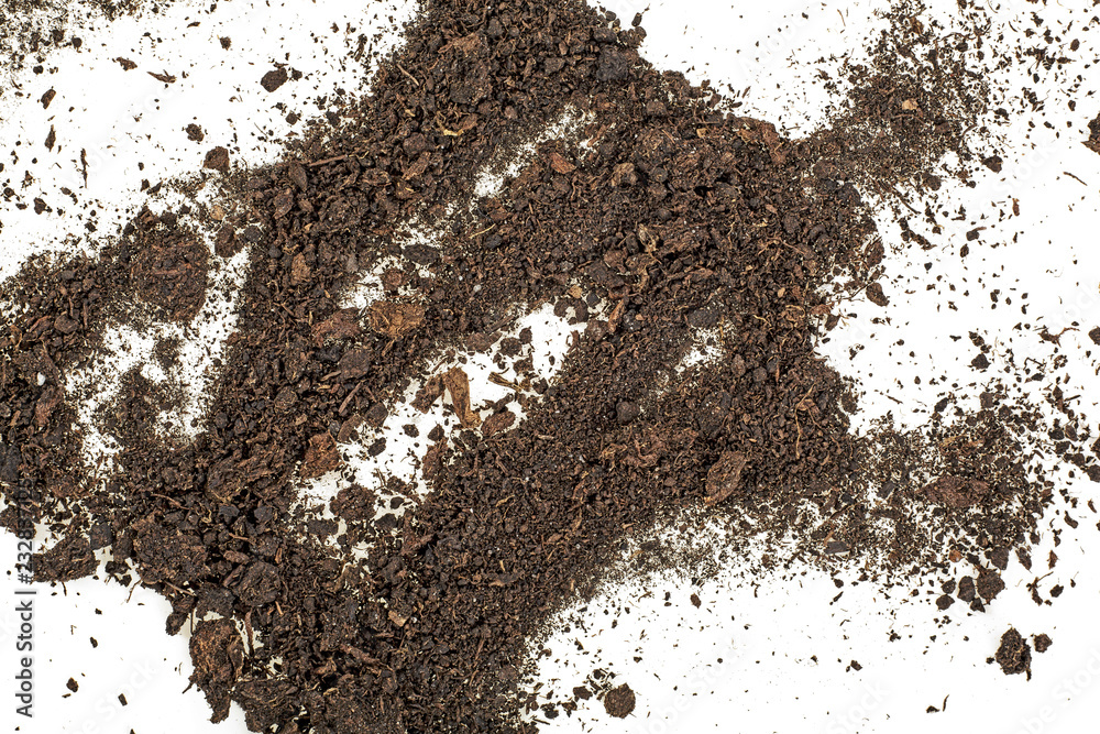Pile of soil isolated on white background, top view. Pile of soil isolated on white background, top view.