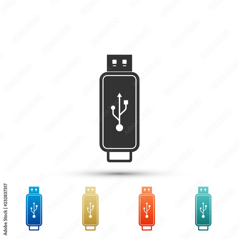 USB flash drive icon isolated on white background. Set elements in colored icons. Flat design. Vector Illustration USB flash drive icon isolated on white background. Set elements in colored icons. Flat design. Vector Illustration