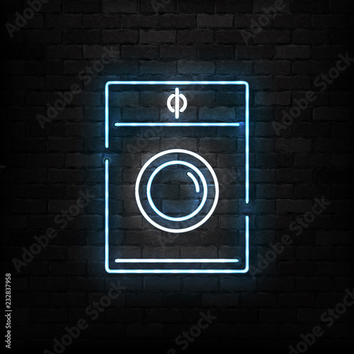 Vector realistic isolated neon sign of Laundry logo for decoration on the wall background. Concept of housekeeping, washing machine and cleaning service. photo