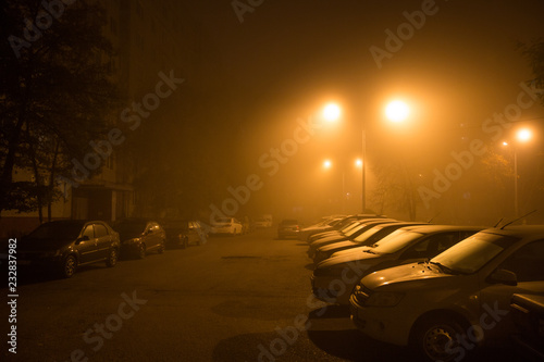 heavy fog in the night city