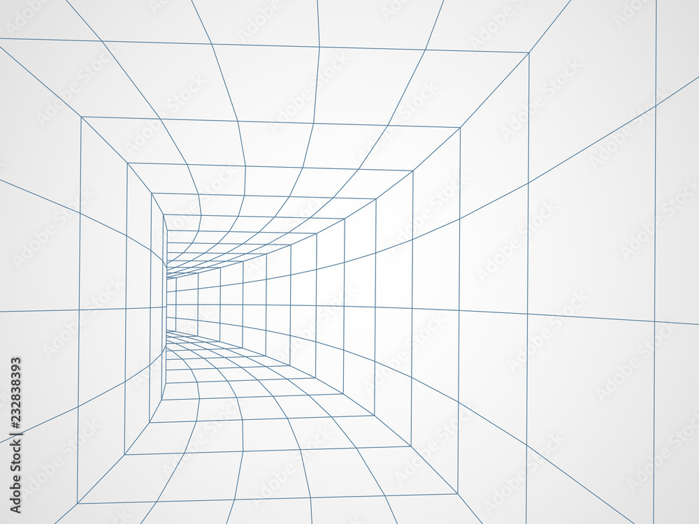 Digital 3d wireframe tunnel. Vector abstract background. Digital 3d wireframe tunnel. Vector abstract background.