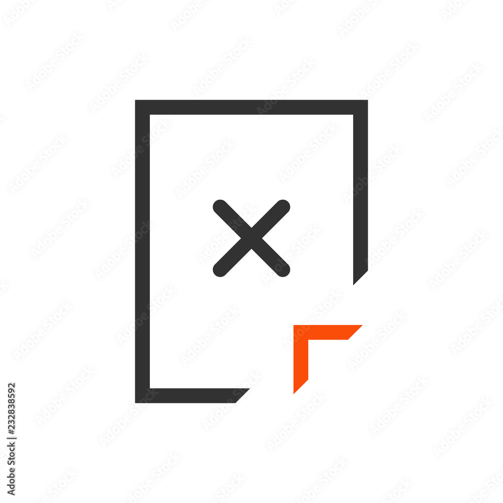 Obraz premium Rejected document icon. Cross on paper, vector illustration isolated on white background.