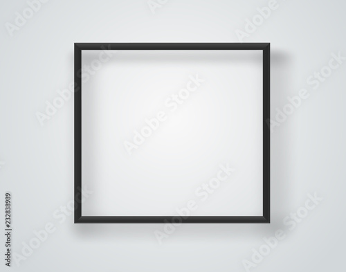 Empty black frame on a white wall. Vector template