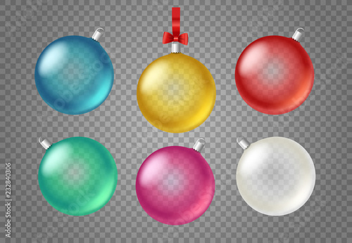 Transparent glass christmas baubles vectot clipart isolated on transparent background