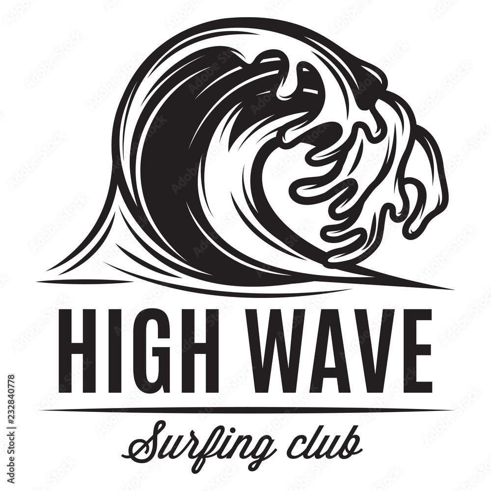 Vector monochrome illustration in retro style with a wave of water Vector monochrome illustration in retro style with a wave of water