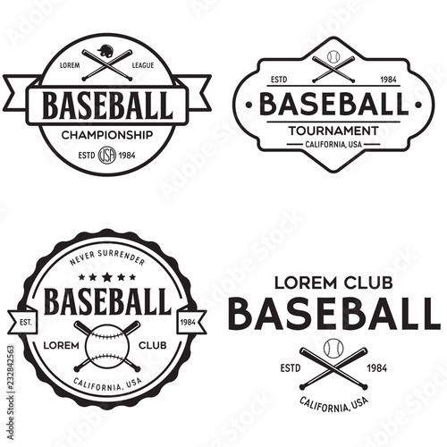 Set of vintage baseball typography emblems, sports logos and design elements. Logotype templates and badges.