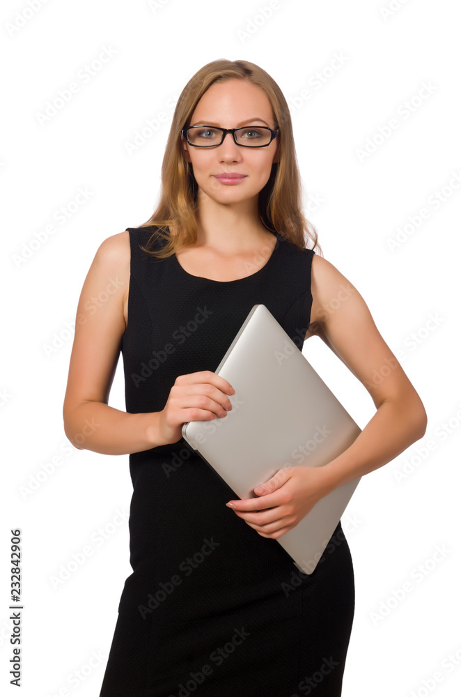 Woman with laptop isolated on white Woman with laptop isolated on white