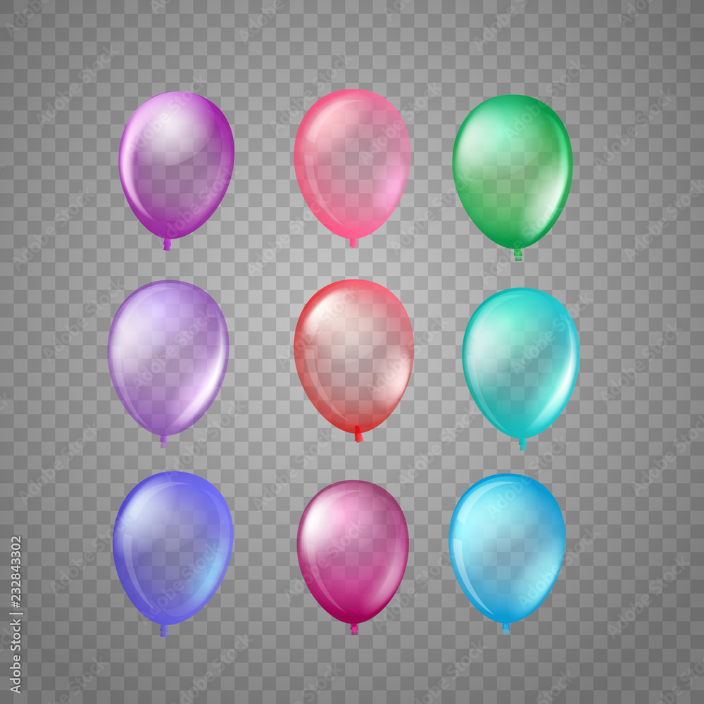 Different color air balloons isolated on tranparent background. Vector collection