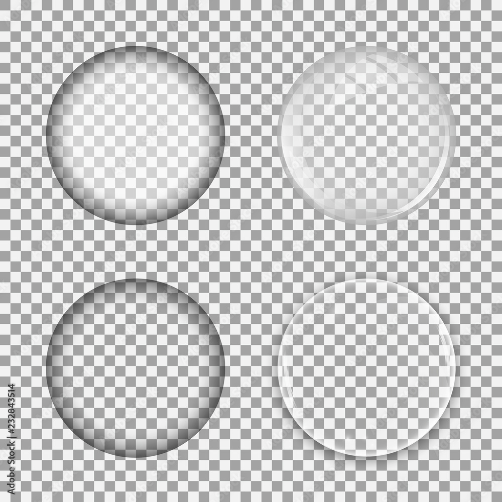 Set of glass lens on transparent background