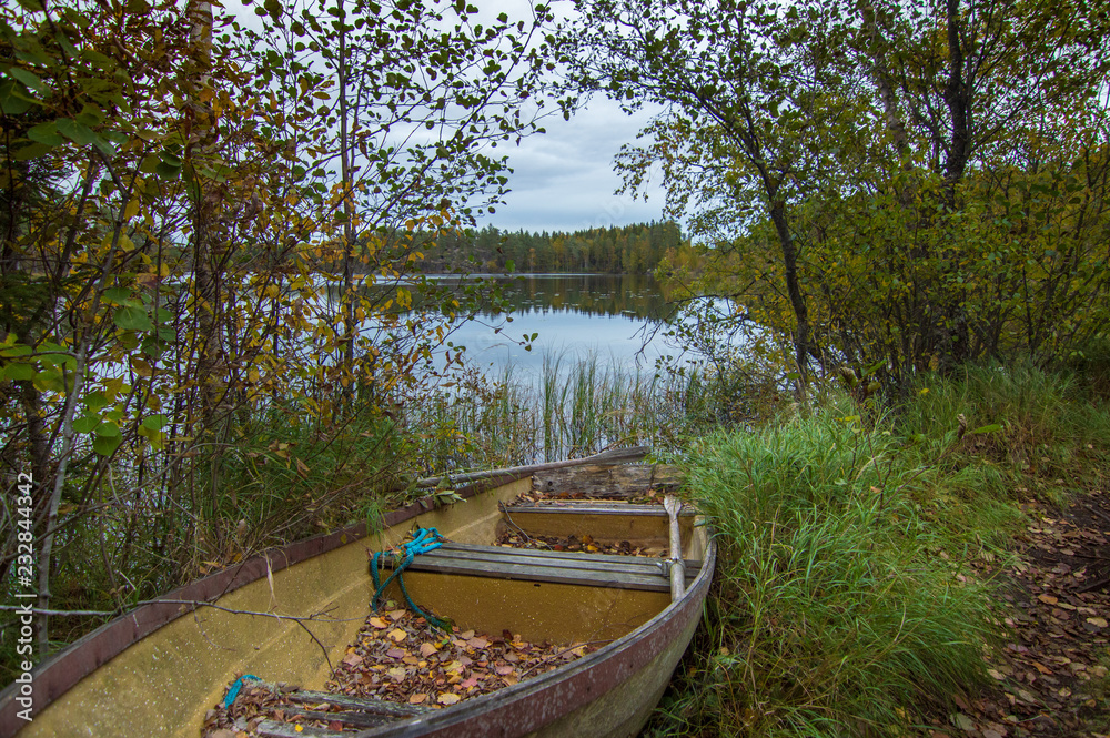 Fototapeta premium Abandoned rowing boat by the lake