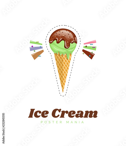 Ice cream, vector illustration. Color poster. Menu illustration.