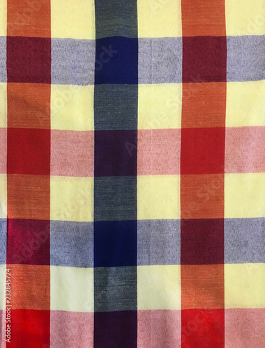 colorful traditional Thai cultural handmade fabric: loincloth (Commer band, Kamar band), checker plaid or bathing cloth. Backdrop, background, pattern, texture, textile, stripe, style, design concept