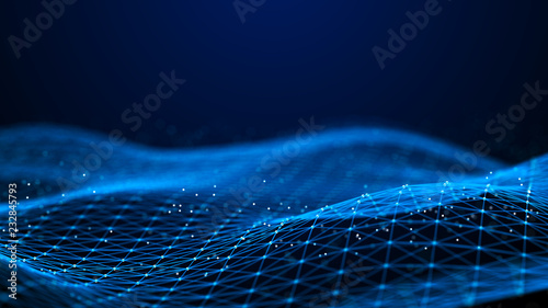 Abstract 3d rendering dots and lines. Technology background. Big data visualization. Artificial intelligence. Plexus.