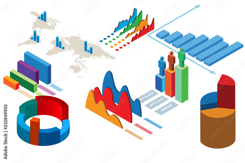 Fototapeta premium Various charts and graphs - 3d rendering