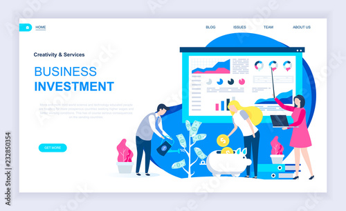 Modern flat design concept of Business Investment with decorated small people character for website and mobile website development. UI and UX design. Landing page template. Vector illustration.