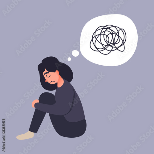 Depression woman sit on the floor.