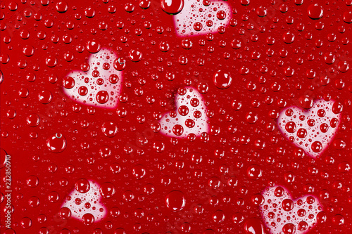 water drops with many hearts background for valentines day
