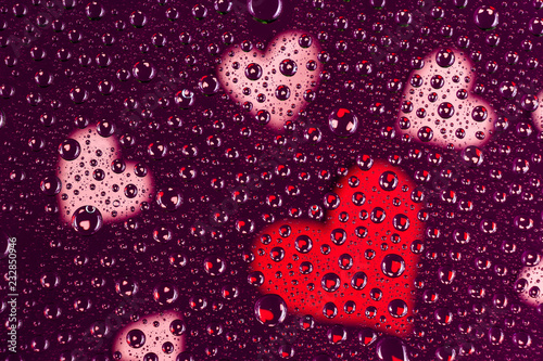 water drops with many hearts background for valentines day