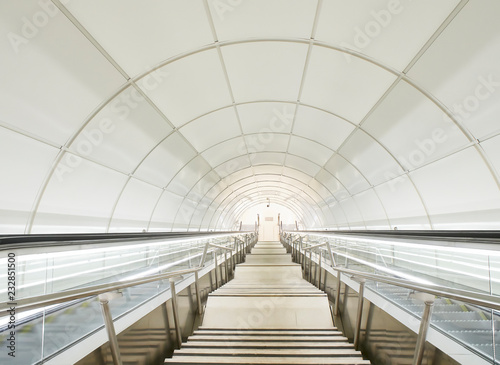 Escalator of a modern underground Metro station.