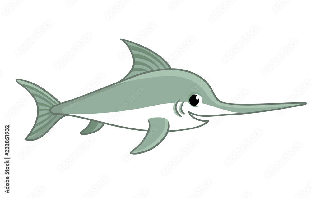 Swordfish on a white background. Vector illustration with a fish