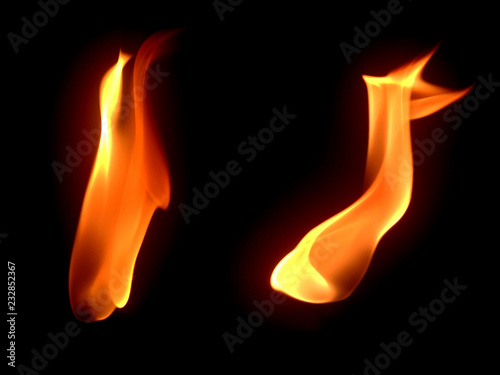 Two Burnnig Fire Flames on Black Isolated Background