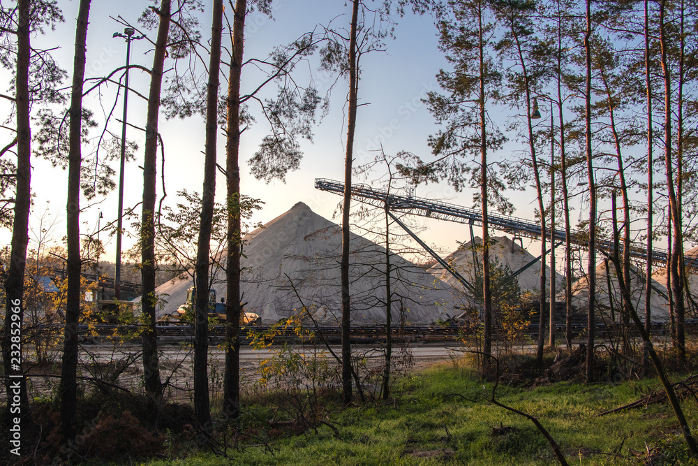Sand extraction in nature, conveyor belt, mining industry Sand extraction in nature, conveyor belt, mining industry