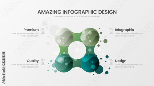 Premium quality 4 option marketing analytics presentation vector illustration template. Creative business data visualization design layout. Amazing colorful fresh organic statistics infographic report