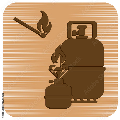 Camping stove with gas bottle icon vector