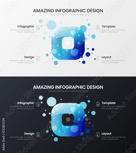 Premium 4 option rectangle marketing analytics presentation vector illustration template set. Business data visualization design layout. Amazing quad organic statistics infographic report bundle.