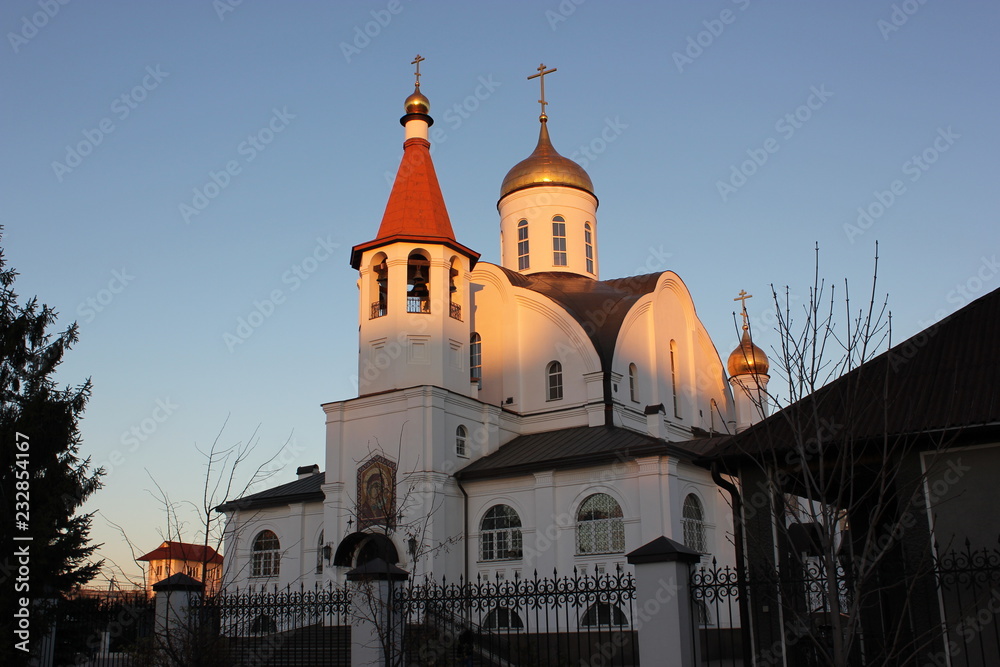 orthodox church at sunset