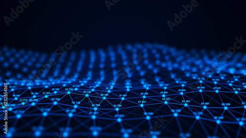 Big data visualization. Technology block chain concept. Futuristic infographic. 3D Rendering. Network connection.
