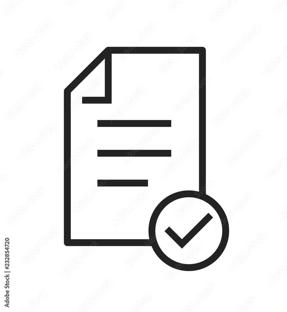 Icon of approved document. Checklist, file, document. Paperwork concept vector Icon of approved document. Checklist, file, document. Paperwork concept vector