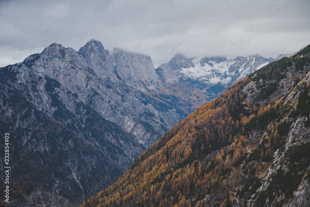 Autumn in mountains. Vintage color tone