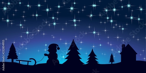 Schneemann Schlittenfahrt in der Weihnacht Silhouette Hintergrund