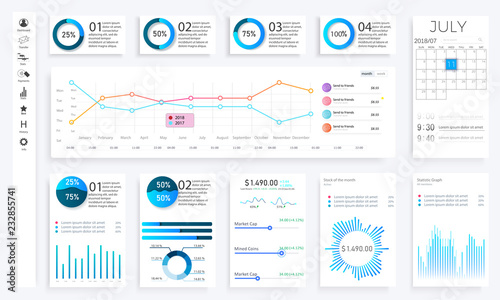  Infographic dashboard. Admin panel interface with green charts, graphs and diagrams. Website design vector template graph and diagram infographic, vector illustration