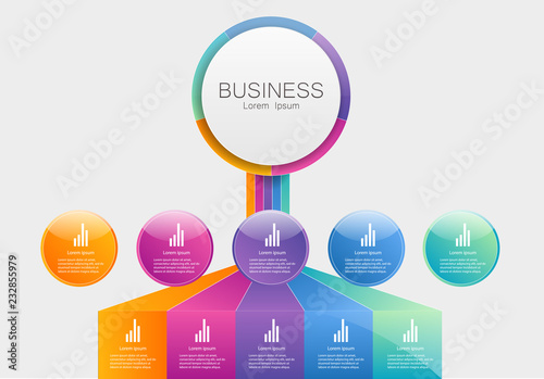 Vector illustration infographics 5 options. Data and information visualization. Dynamic infographics stylish geometric. element for design business invitations, gift cards, flyers and brochures