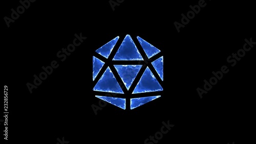 Symbol dice d20. Blue Electric Glow Storm. looped video. Alpha channel black