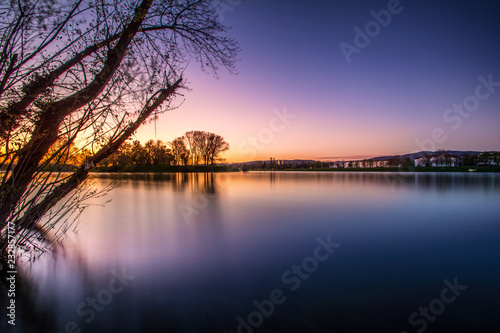 Dusk Jarun lake Zagreb Croatia long exposure